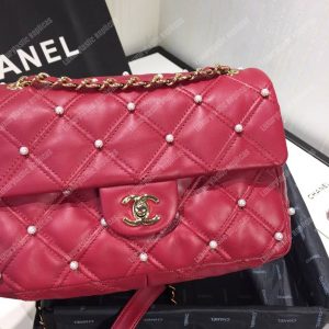 Chanel Flap Bag Iimitation Pearls Red - Image 3