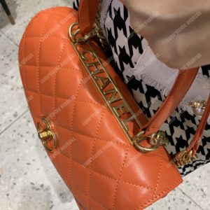 Chanel Flap Bag With Top Handle Lambskin Orange - Image 4