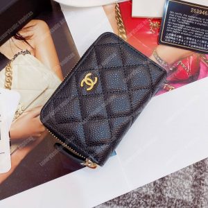 Chanel Classic Zipper Coin Purse Gold Tone Black - Image 3