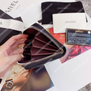 Classic Zipped Card Holder Silver Toned Lambskin Black - Image 6