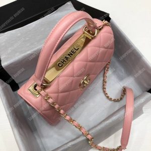 Chanel Small Flap Bag With Top Handle Pink-Gold - Image 3