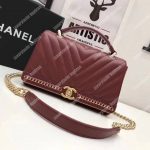 Chanel Chevron Stitched Chain Top Handle Flap Bag Red