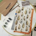 Burberry Oyster, Blue Monogram and Mariner Print Silk Scarf Archive Beige