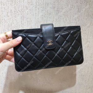 Chanel Classic Pouch Lambskin Leather Silver Tone Black - Image 3