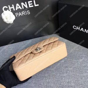 Chanel Medium Classic Handbag Beige Silver-Tone Metal - Image 5