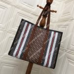 Burberry Small Monogram Stripe E-Canvas Tote Bag Brown