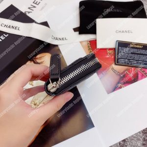 Classic Zipped Card Holder Silver Toned Lambskin Black - Image 3