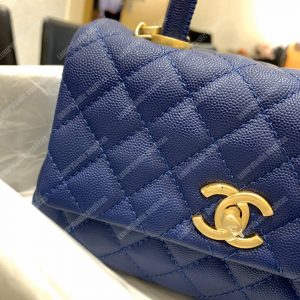 Chanel Flap Bag With Top Handle Caviar Leather Blue - Image 6