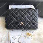 Chanel Classic Maxi Handbag Black Grained Calfskin Silver-Toned