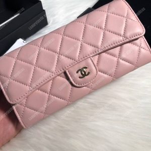 Chanel Classic Long Flap Wallet Lambskin Leather Pink - Image 4