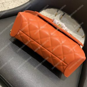 Chanel Flap Bag With Top Handle Lambskin Orange - Image 5