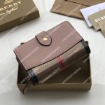 Burberry House Check And Leather Wallet Mahogany Red