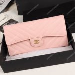 Chanel Classic Long Flap Wallet Gold Tone Pink