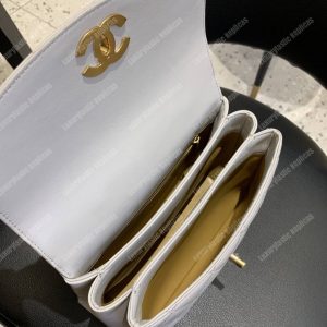 Chanel Flap Bag With Top Handle Lambskin White - Image 7