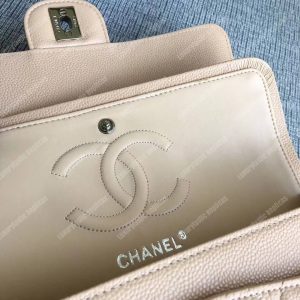 Chanel Medium Classic Handbag Beige Silver-Tone Metal - Image 8
