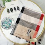 Burberry Cashmere Scarf Black Beige Red TB Monogram