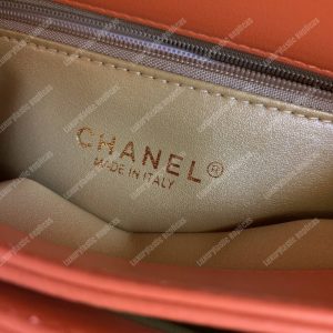 Chanel Flap Bag With Top Handle Lambskin Orange - Image 8