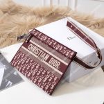 Dior Burgundy Oblique Embroidered Canvas Clutch