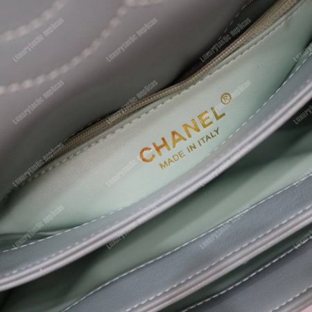 Chanel Small Flap Bag With Top Handle Light Blue-Gold - Image 5