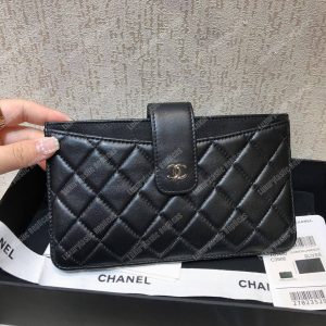 Chanel Classic Pouch Lambskin Leather Silver Tone Black - Image 4
