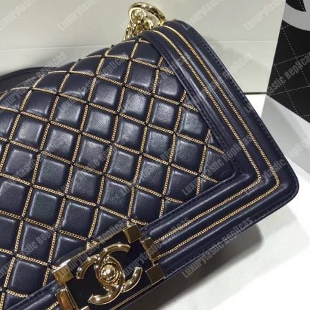 Chanel Boy Handbag Navy Blue - Image 7