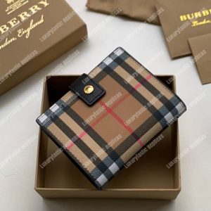 Burberry Small Vintage Check And Leather Folding Wallet Black - Image 5
