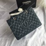 Chanel Large Shopping Tote Silver Tone Dark Green