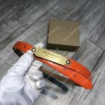 Burberry Brass Plaque Buckle Embossed Bridle Leather Belt Orange