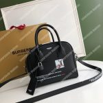 Burberry Small Montage Print Leather Cube Bag Black