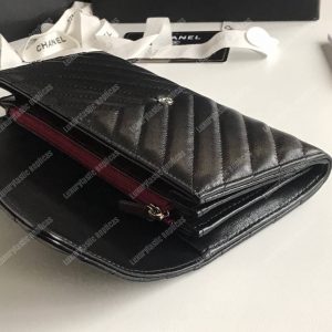 Chanel Classic Long Flap Wallet Chevron Lambskin Black - Image 5