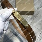 Burberry Brass Plaque Buckle Embossed Bridle Leather Belt Brown