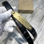 Burberry Brass Plaque Buckle Embossed Bridle Leather Belt Black