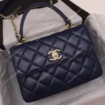 Chanel Small Flap Bag With Top Handle Navy Blue-Gold