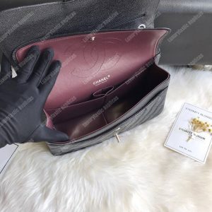 Chanel Classic Maxi Handbag Black Grained Calfskin Silver-Toned - Image 8