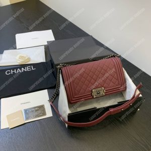 Chanel Boy Medium Caviar Leather Burgundy - Image 3
