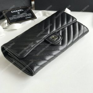 Chanel Classic Long Flap Wallet Chevron Lambskin Black - Image 4