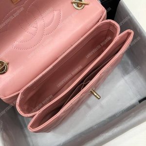 Chanel Small Flap Bag With Top Handle Pink-Gold - Image 4