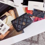 Classic Zipped Card Holder Gold Toned Lambskin Black