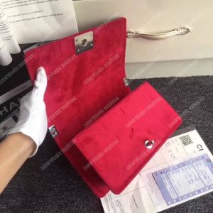 Chanel Medium Boy Handbag Velvet Red - Image 3