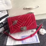 Chanel Medium Boy Handbag Velvet Red