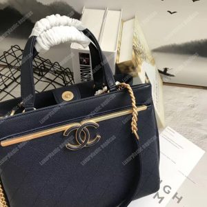 Chanel Large Shopping Bag Navy Blue - Image 7