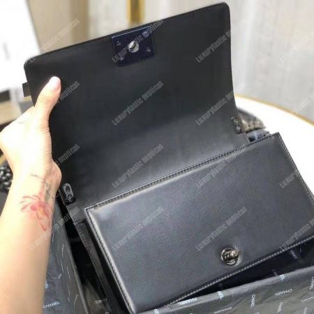 Chanel Boy Handbag Calfskin Ruthenium - Image 6