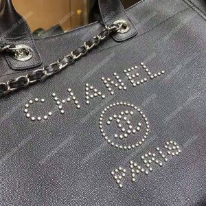 Chanel Studded Calfskin Small Deauville Tote Bag Silver-Tone - Image 8