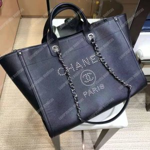 Chanel Studded Calfskin Small Deauville Tote Bag Silver-Tone - Image 3