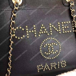 Chanel Studded Calfskin Small Deauville Tote Bag Gold-Tone - Image 5