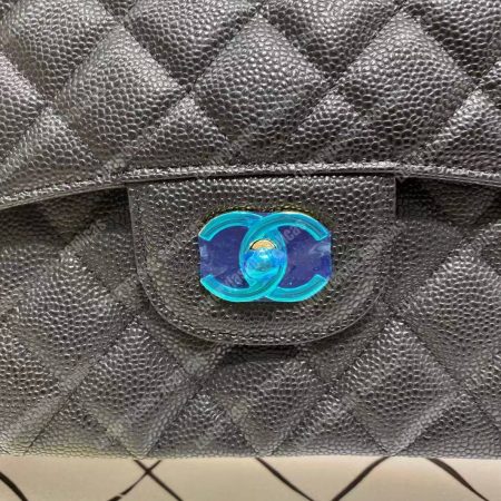 Chanel Classic Maxi Handbag Black Grained Calfskin Silver-Toned - Image 12