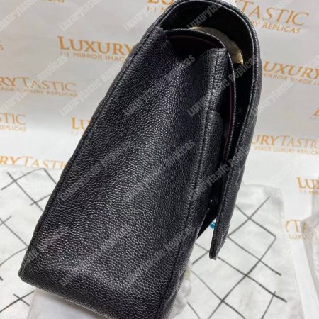 Chanel Classic Maxi Handbag Black Grained Calfskin Silver-Toned - Image 15