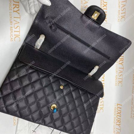 Chanel Classic Maxi Handbag Black Grained Calfskin Silver-Toned - Image 18