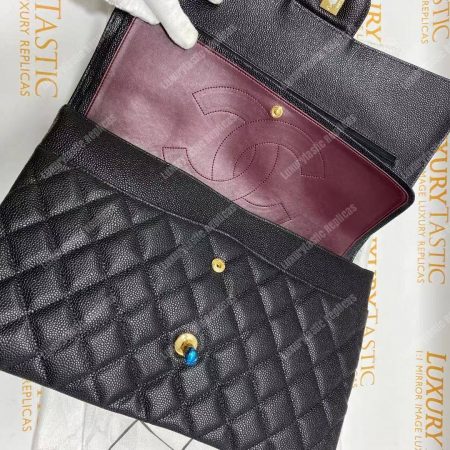 Chanel Classic Maxi Handbag Black Grained Calfskin Silver-Toned - Image 20