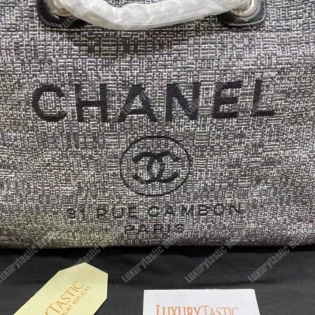 Chanel Deauville Fabric Tote Dark Gray - Image 11
